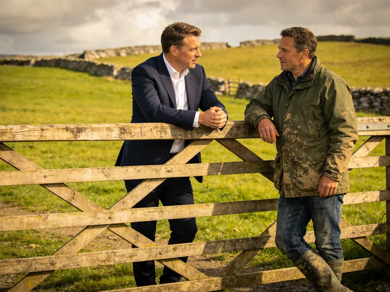 Land agent and farmer in discussion about solar
