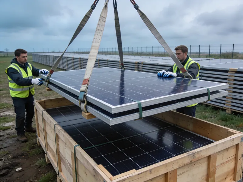 Solar panels being carefully removed for recycling